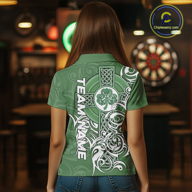 Green Irish Tribal Cross St Patrick's Day Darts shirts Custom Lucky Darts Team Jerseys