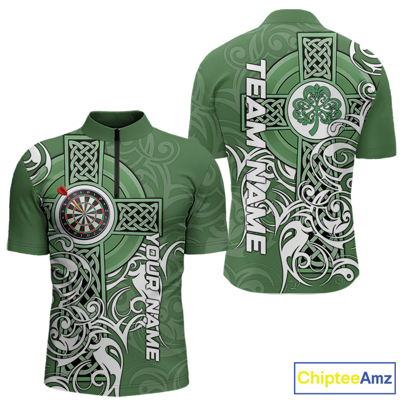 Green Irish Tribal Cross St Patrick's Day Darts shirts Custom Lucky Darts Team Jerseys