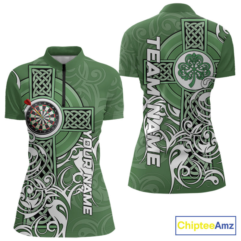 Green Irish Tribal Cross St Patrick's Day Darts shirts Custom Lucky Darts Team Jerseys