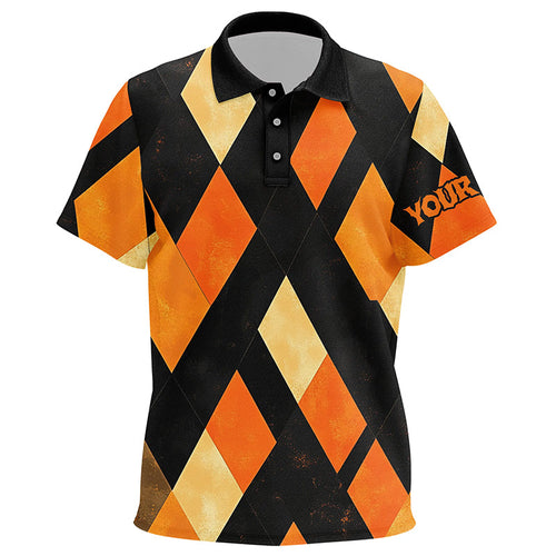Black and orange argyle pattern golf polo shirts custom halloween golf clothes
