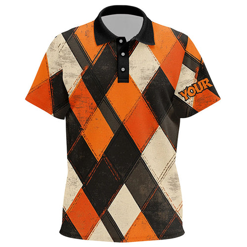 Orange argyle pattern golf polo shirts custom halloween golf clothes