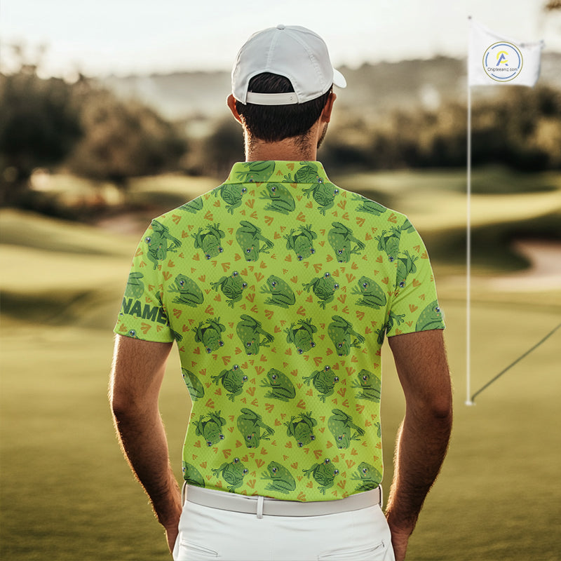 Funny Green Frog pattern Golf polo shirt Custom golf top, personalized golf gifts