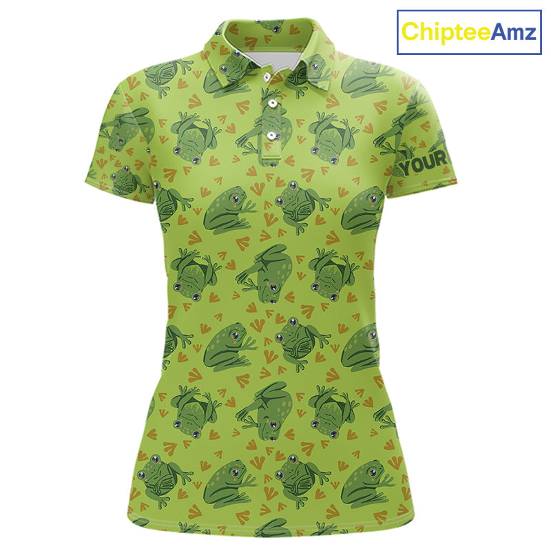 Funny Green Frog pattern Golf polo shirt Custom golf top, personalized golf gifts
