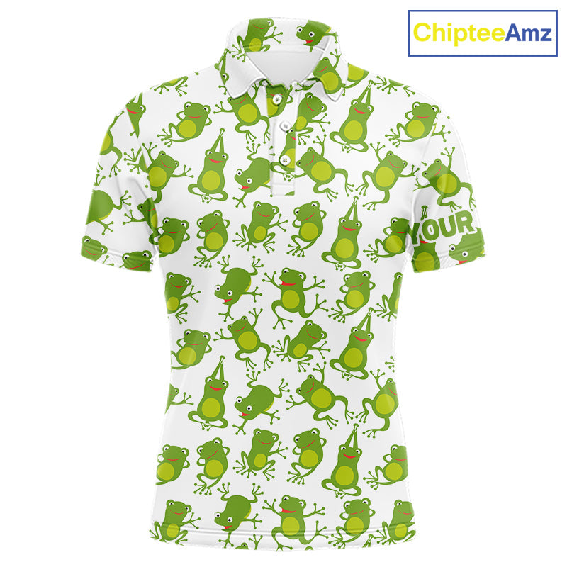 Funny Green Frog pattern Golf polo shirts Custom golf attire, gift for golfers
