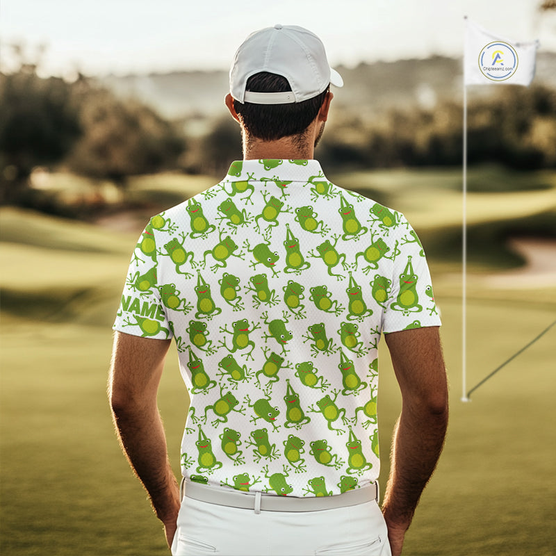 Funny Green Frog pattern Golf polo shirts Custom golf attire, gift for golfers