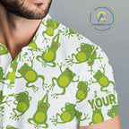 Funny Green Frog pattern Golf polo shirts Custom golf attire, gift for golfers