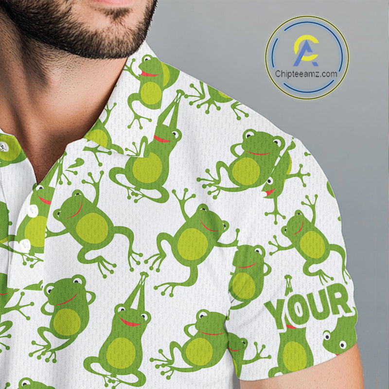 Funny Green Frog pattern Golf polo shirts Custom golf attire, gift for golfers