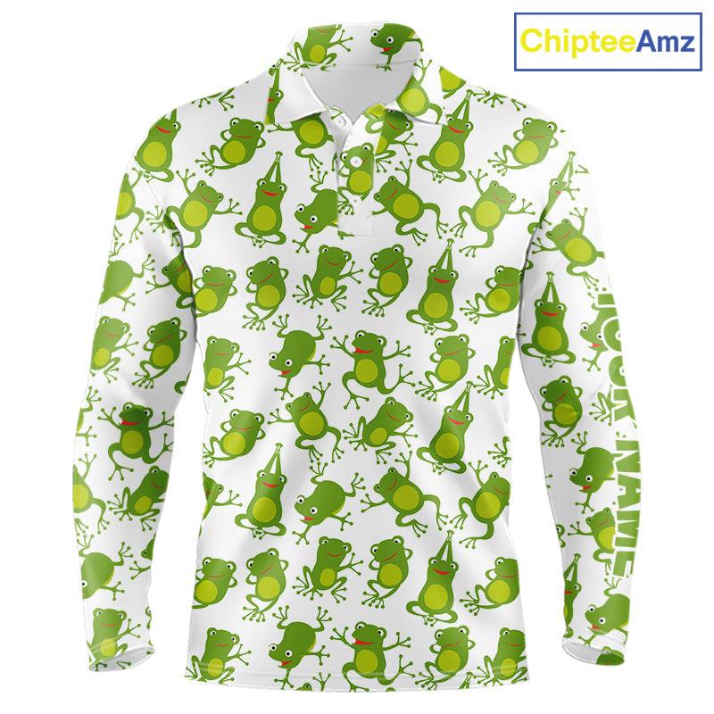 Funny Green Frog pattern Golf polo shirts Custom golf attire, gift for golfers