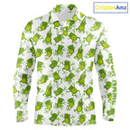 Funny Green Frog pattern Golf polo shirts Custom golf attire, gift for golfers