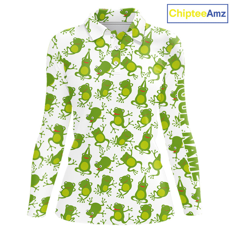 Funny Green Frog pattern Golf polo shirts Custom golf attire, gift for golfers