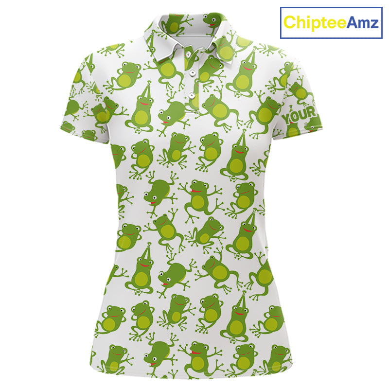Funny Green Frog pattern Golf polo shirts Custom golf attire, gift for golfers