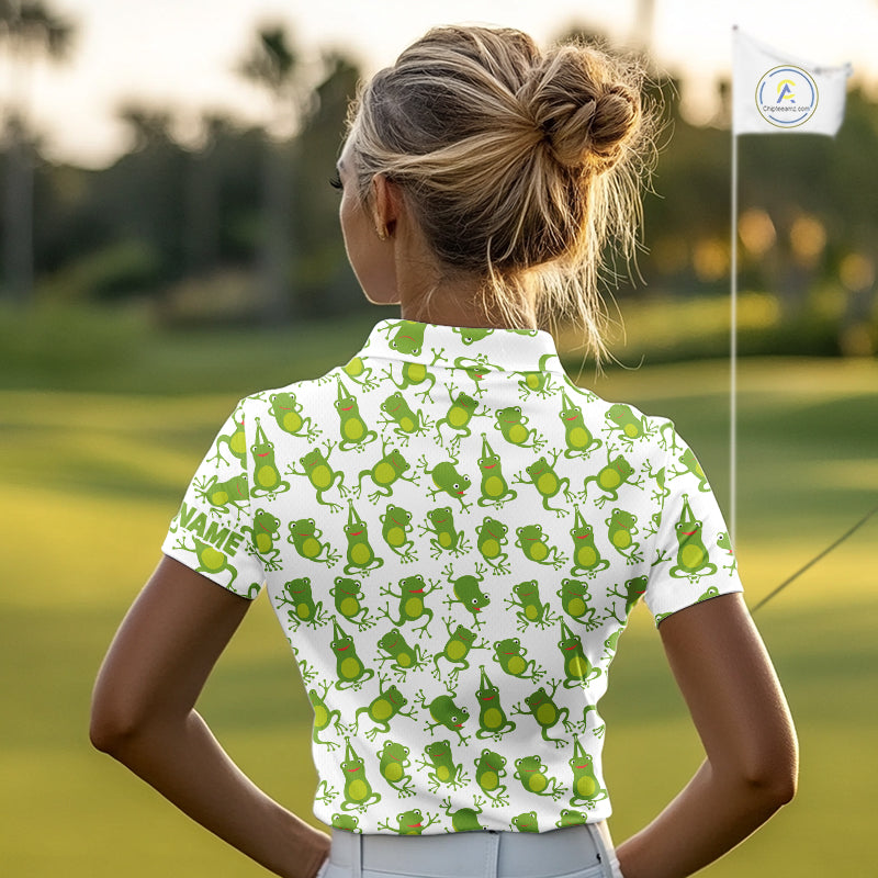 Funny Green Frog pattern Golf polo shirts Custom golf attire, gift for golfers