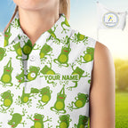 Funny Green Frog pattern Sleeveless polo shirt Custom golf attire, gift for golfers