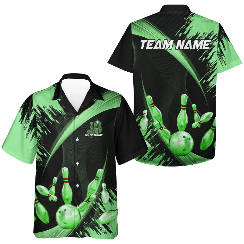 Personalized Black and Green Bowling hawaiian shirts Custom Bowling Team button up shirts