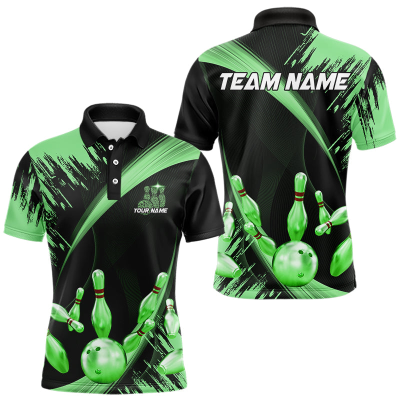 Personalized Black and Green Bowling Polo, Quarter Zip Shirts Custom Bowling Team Jersey
