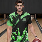 Personalized Black and Green Bowling Polo, Quarter Zip Shirts Custom Bowling Team Jersey