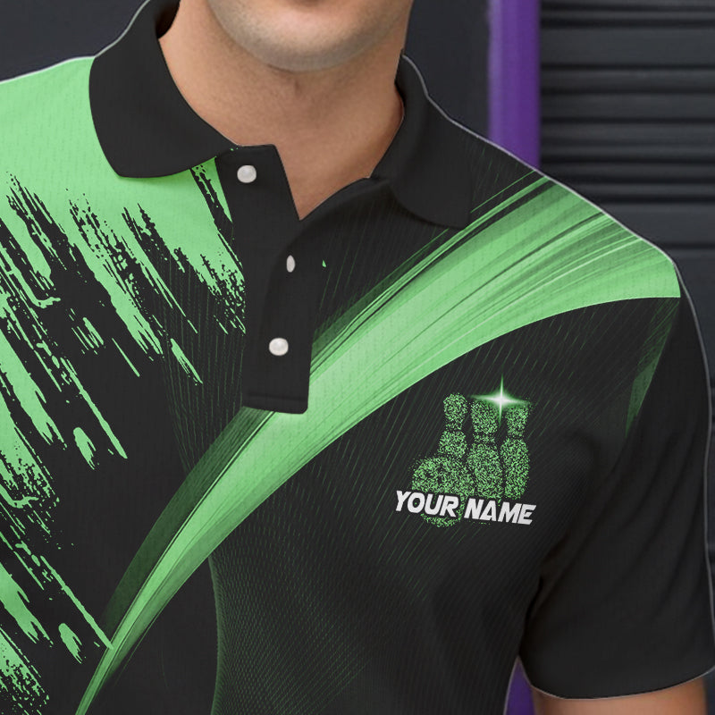 Personalized Black and Green Bowling Polo, Quarter Zip Shirts Custom Bowling Team Jersey