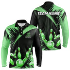 Personalized Black and Green Bowling Polo, Quarter Zip Shirts Custom Bowling Team Jersey