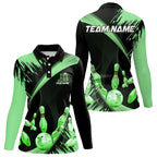 Personalized Black and Green Bowling Polo, Quarter Zip Shirts Custom Bowling Team Jersey