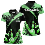 Personalized Black and Green Bowling Polo, Quarter Zip Shirts Custom Bowling Team Jersey