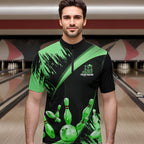 Personalized Black and Green Bowling Polo, Quarter Zip Shirts Custom Bowling Team Jersey