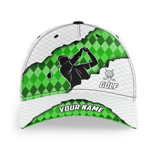 Green argyle pattern white golf ball skin Golfer hat custom golf sun hats
