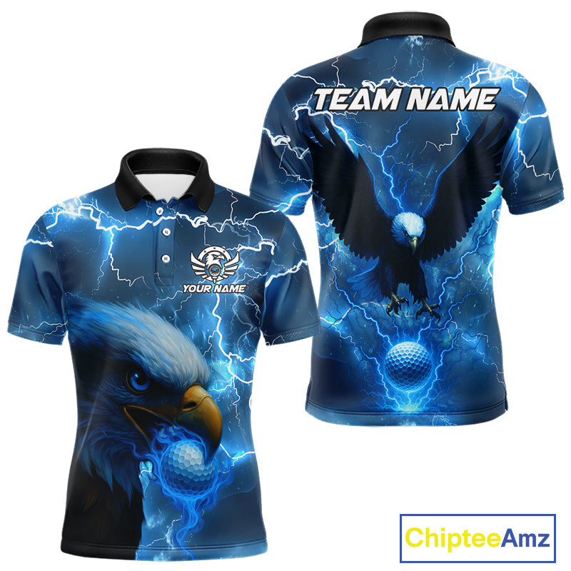 Blue Lightning Thunder Eagle Golf Polo Shirts custom golf top, team golf shirts