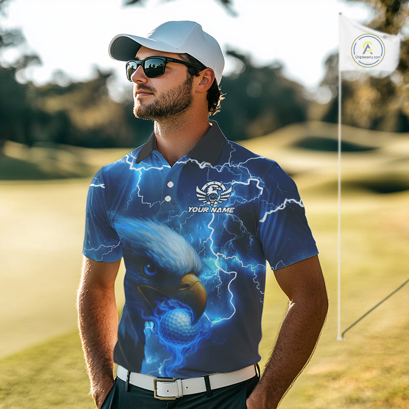 Blue Lightning Thunder Eagle Golf Polo Shirts custom golf top, team golf shirts