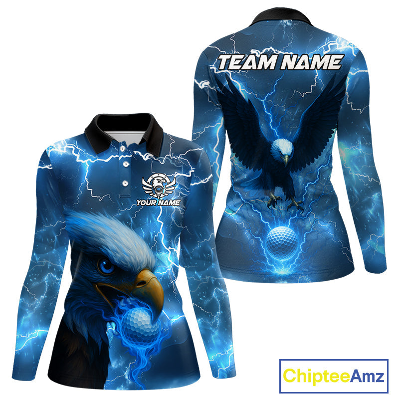Blue Lightning Thunder Eagle Golf Polo Shirts custom golf top, team golf shirts