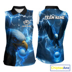 Blue Lightning Thunder Eagle Sleeveless Polo Shirt custom golf top, team golf shirts