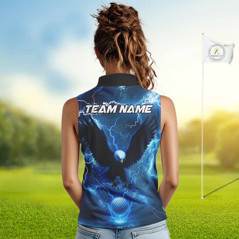 Blue Lightning Thunder Eagle Sleeveless Polo Shirt custom golf top, team golf shirts