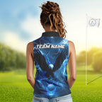 Blue Lightning Thunder Eagle Sleeveless Polo Shirt custom golf top, team golf shirts