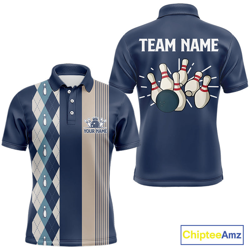 Retro Blue argyle pattern Bowling shirts custom bowling team jerseys Bowler Outfits