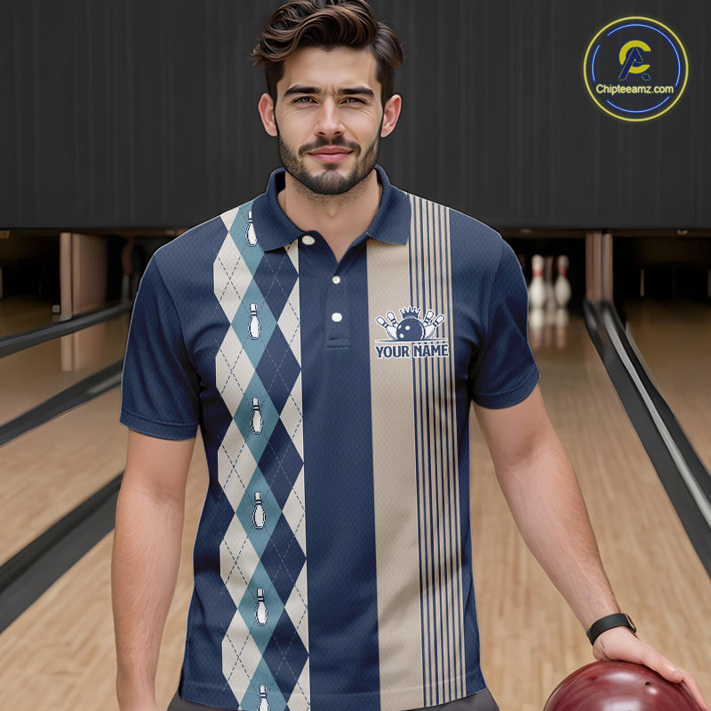 Retro Blue argyle pattern Bowling shirts custom bowling team jerseys Bowler Outfits