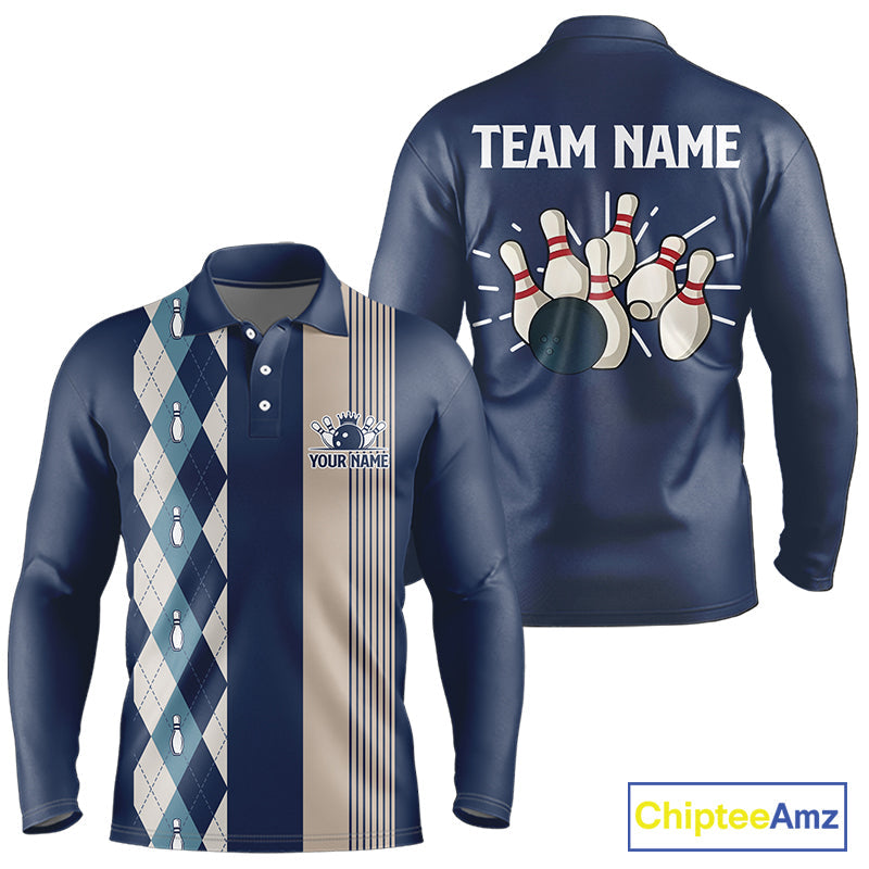 Retro Blue argyle pattern Bowling shirts custom bowling team jerseys Bowler Outfits