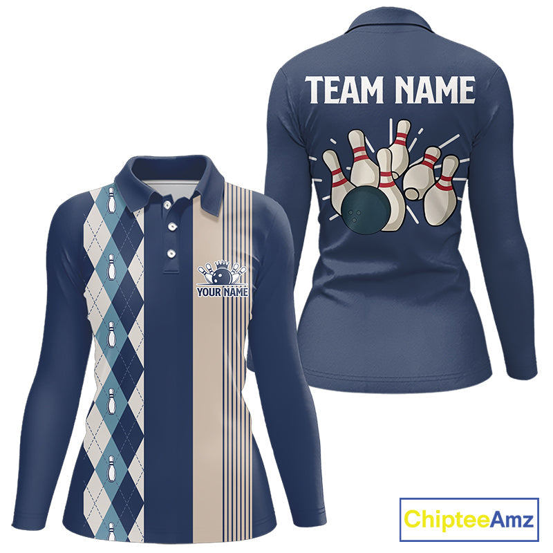Retro Blue argyle pattern Bowling shirts custom bowling team jerseys Bowler Outfits