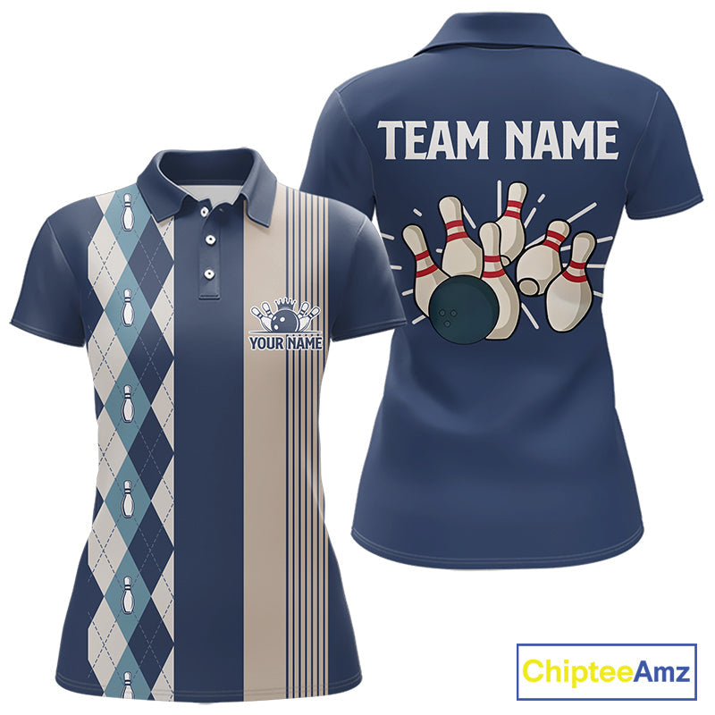 Retro Blue argyle pattern Bowling shirts custom bowling team jerseys Bowler Outfits