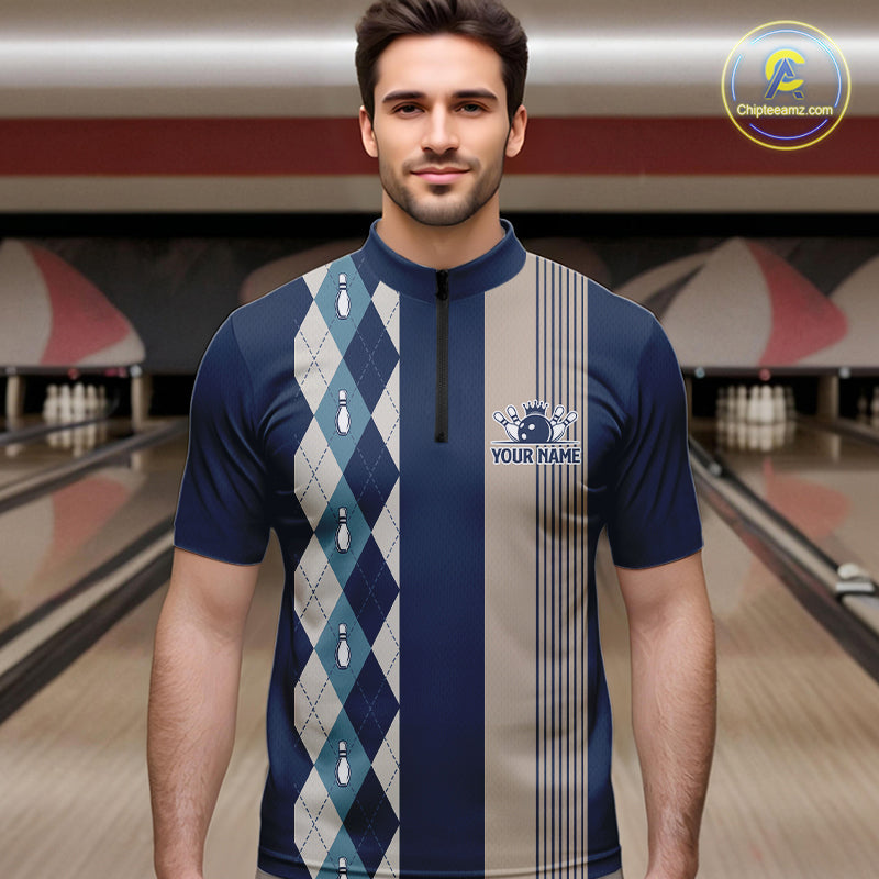 Retro Blue argyle pattern Bowling shirts custom bowling team jerseys Bowler Outfits