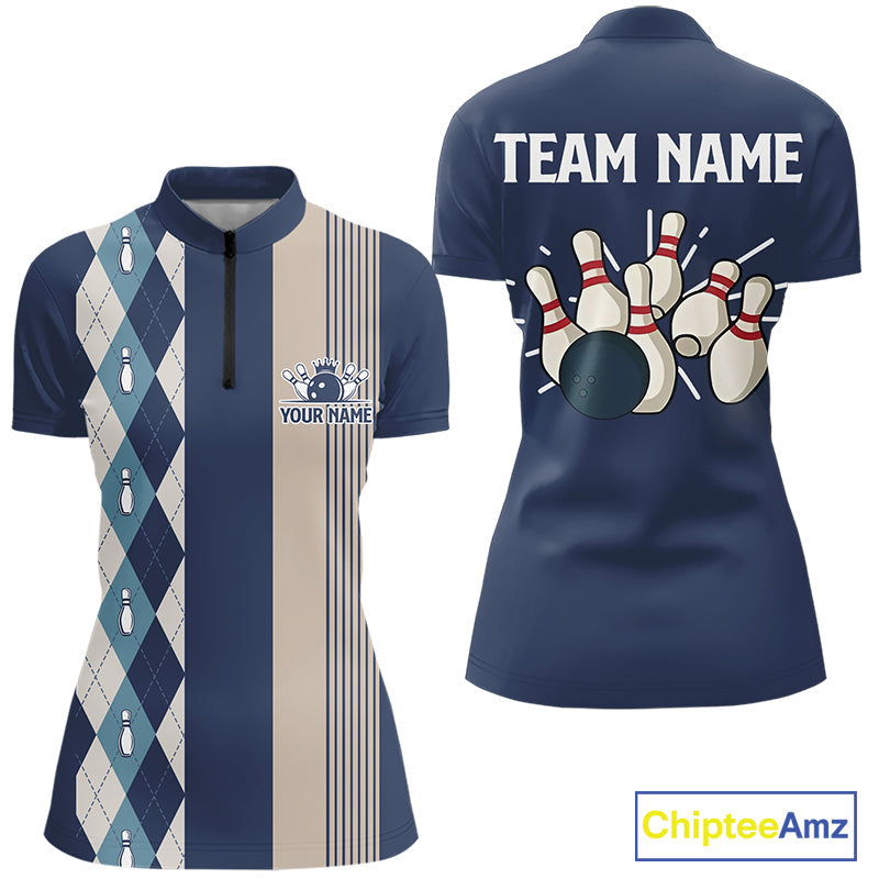 Retro Blue argyle pattern Bowling shirts custom bowling team jerseys Bowler Outfits