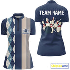 Retro Blue argyle pattern Bowling shirts custom bowling team jerseys Bowler Outfits