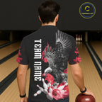 Custom Red Flame Black Eagle Bowling Hawaiian Shirt, Team Bowling Button up Clothes