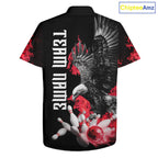 Custom Red Flame Black Eagle Bowling Hawaiian Shirt, Team Bowling Button up Clothes