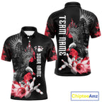 Custom Red Flame Black Eagle Bowling Polo, Quarter Zip Shirt, Team Bowling Clothes