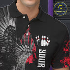 Custom Red Flame Black Eagle Bowling Polo, Quarter Zip Shirt, Team Bowling Clothes