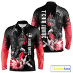 Custom Red Flame Black Eagle Bowling Polo, Quarter Zip Shirt, Team Bowling Clothes