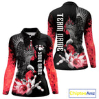Custom Red Flame Black Eagle Bowling Polo, Quarter Zip Shirt, Team Bowling Clothes