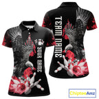 Custom Red Flame Black Eagle Bowling Polo, Quarter Zip Shirt, Team Bowling Clothes