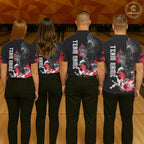 Custom Red Flame Black Eagle Bowling Polo, Quarter Zip Shirt, Team Bowling Clothes