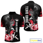 Custom Red Flame Black Eagle Bowling Polo, Quarter Zip Shirt, Team Bowling Clothes