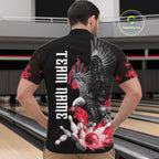 Custom Red Flame Black Eagle Bowling Polo, Quarter Zip Shirt, Team Bowling Clothes